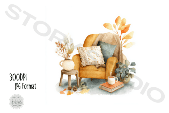 Download Cozy Armchair Fall Decor Clipart Bundle - Fall decor clipart Collection