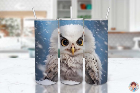 Download Baby Snow Owl Watercolor Tumbler Wrap - Snow owl watercolor Collection