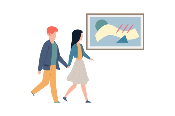Download Exhibition Visitors Looking Art. Couple - Exhibition Collection