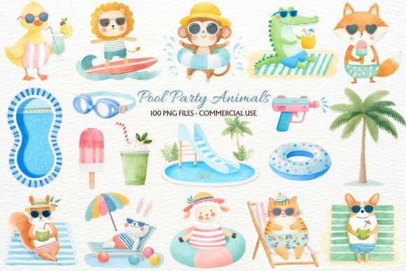 Download Pool Party Nursery Animals Clipart PNG - Nursery Collection