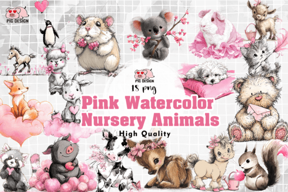 Download Pink Watercolor Nursery Animals PNG - Nursery Collection