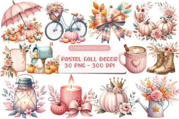 Download Pastel Fall Decor Clipart Bundle - Fall decor clipart Collection